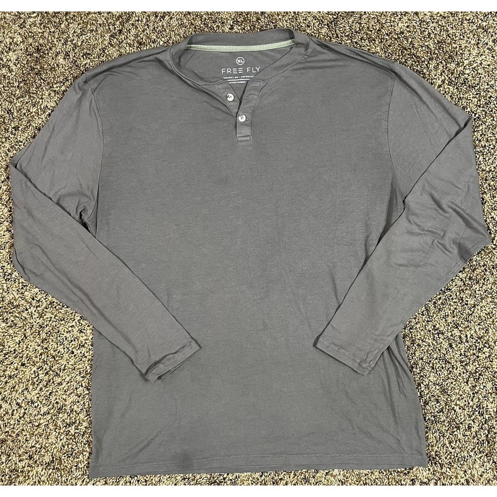 Free Fly Shirt Henley Performance Casual Bamboo Men's Sz XL Gray Long Sleeve